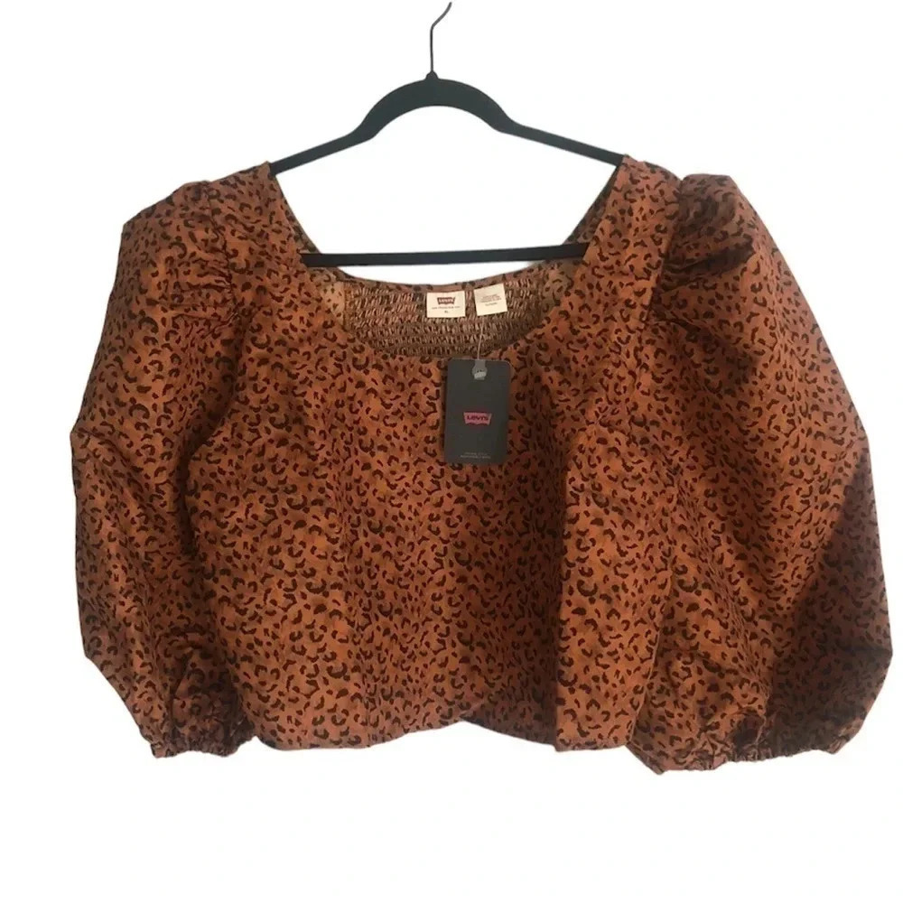Levi's Glazed Ginger Leopard Kaila Puff Sleeve Top Size XL NWT